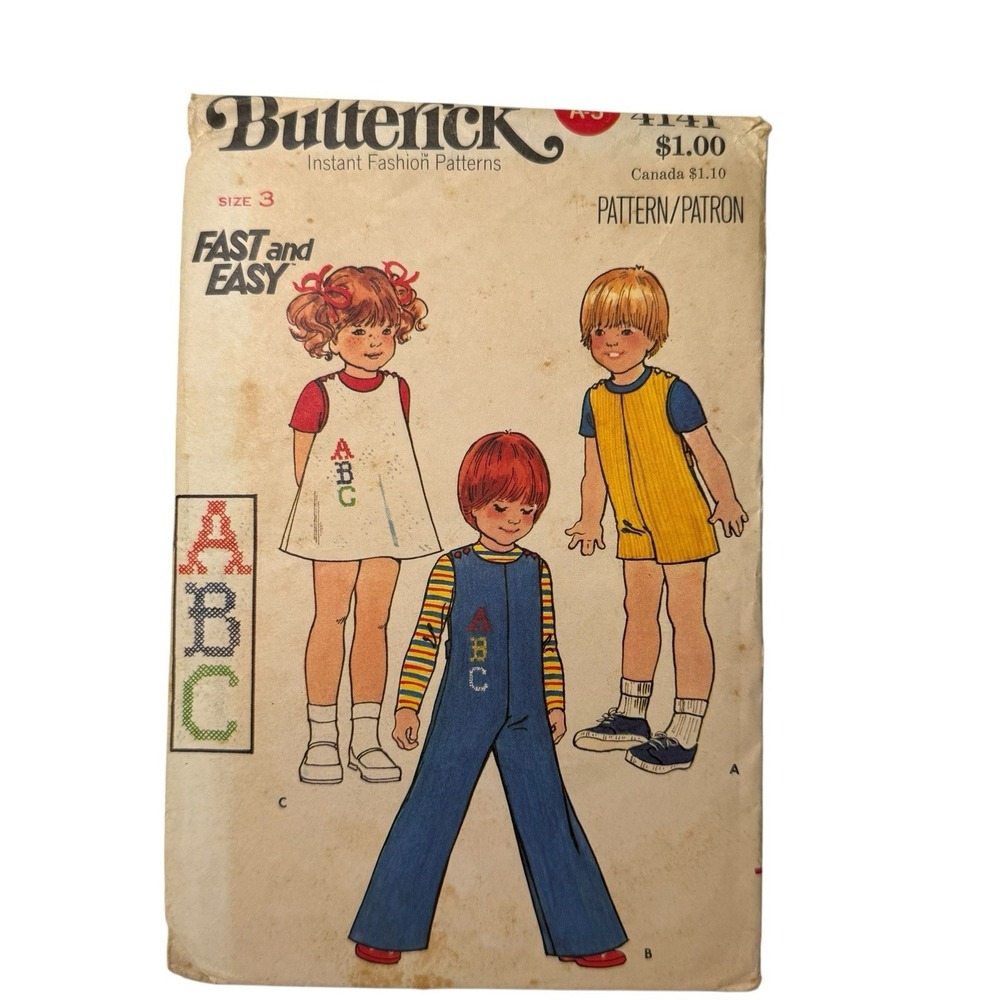 Toddler Butterick Sewing Pattern 4141‎ Size 3 Kids Jumper & Jumpsuit Pattern CUT